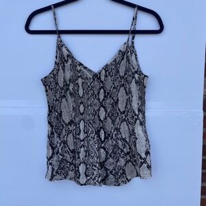 Express Snakeskin Print Pleated Camisole V-Neck Spaghetti Strap Top Small